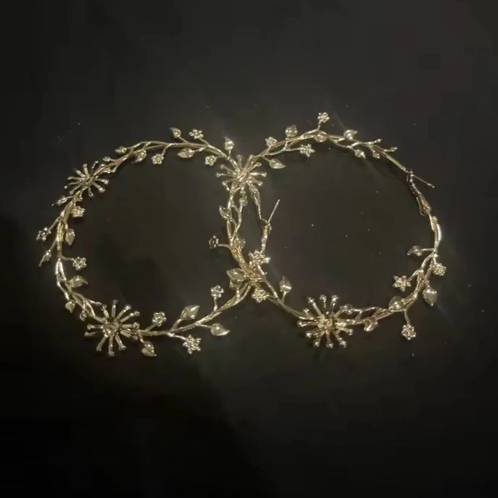 Anthropologie Gold Floral Hoop Earrings